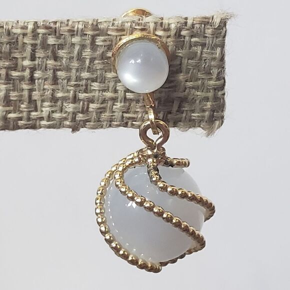 SCREW-BACK Caged Resin Pearl Earrings - Picture 2 of 6